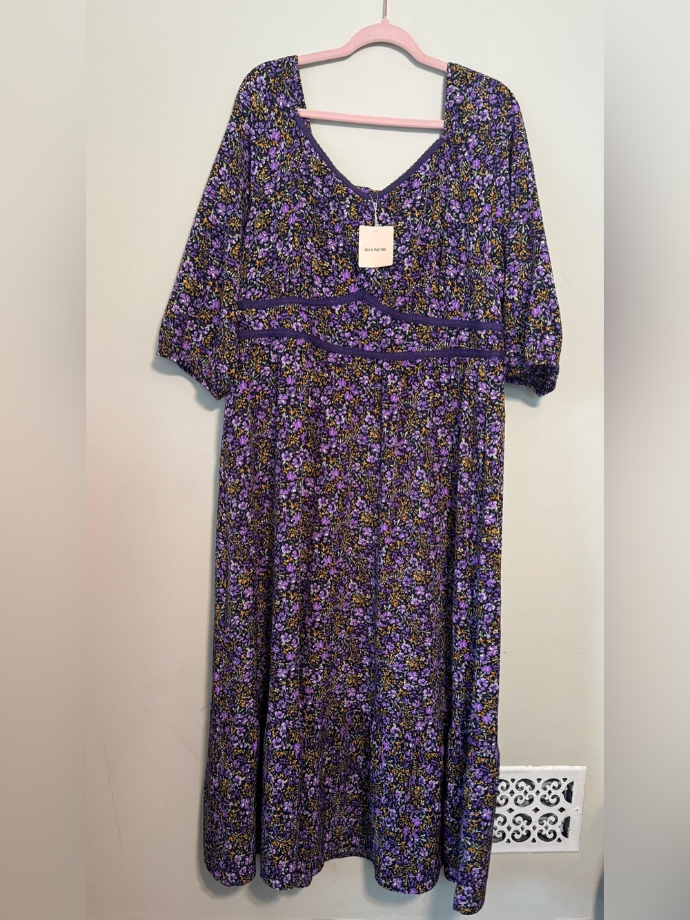 NWT BloomChic Purple and Black Floral Empire-Waist Dress Plus Size 18-20